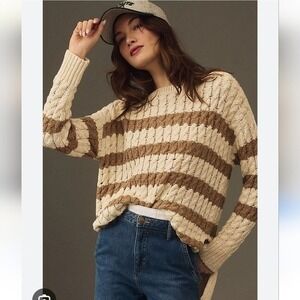 Pilcro Anthropologie Striped Crewneck Chunky Cable Knit Sweater Women's Small